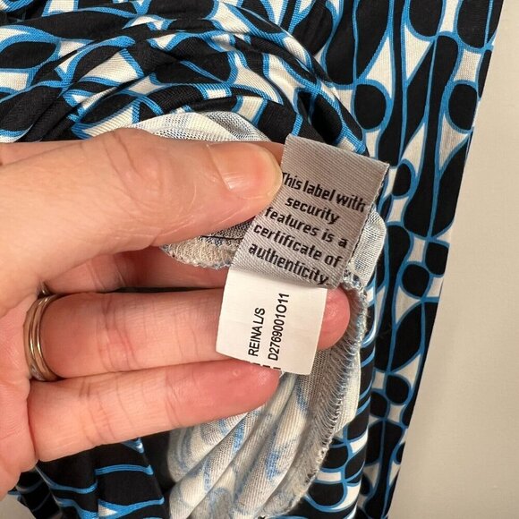 DVF Diane Von Furstenberg Reina Dress Size 2 Silk Blue Black Long Sleeve Shift - Picture 9 of 9